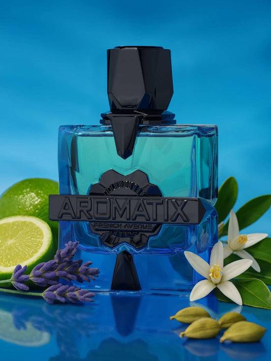 French Avenue x Aromatix Magnetiq – perfumy unisex, flakon w aranżacji z cytrusami i kwiatami