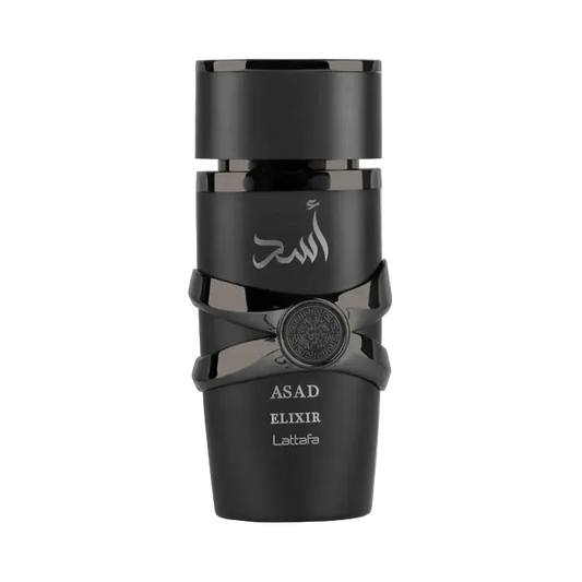 Butelka perfum Asad Elixir by Lattafa – intensywne perfumy męskie z nutami tytoniu i szafranu